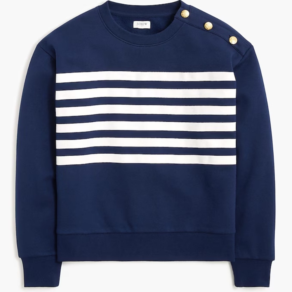 J.Crew Striped button shoulder crewneck pullover Navy White CG051 XXS NWT